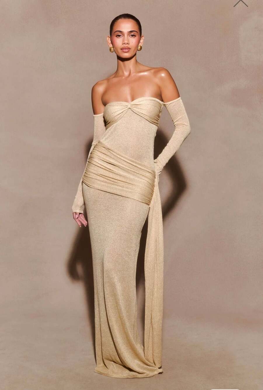 Meshki Ingrid Metallic Knit Maxi Dress in Bronze